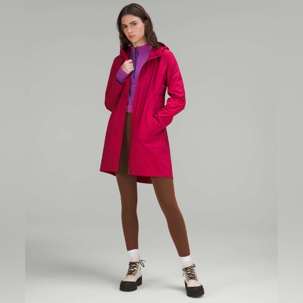 Lululemon Rain Rebel Jacket•Waterproof Long Coat•Pomegranate•FLAWLESS•Sz 10